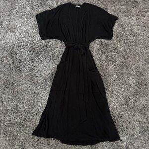 Reformation Deep V-Neck Ribbed Midi Dress in Black, Size S